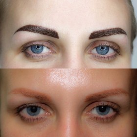 До и после перманентный макияж. Фото сразу после. Техника волоски и растушёвка. Использовано два цвета.